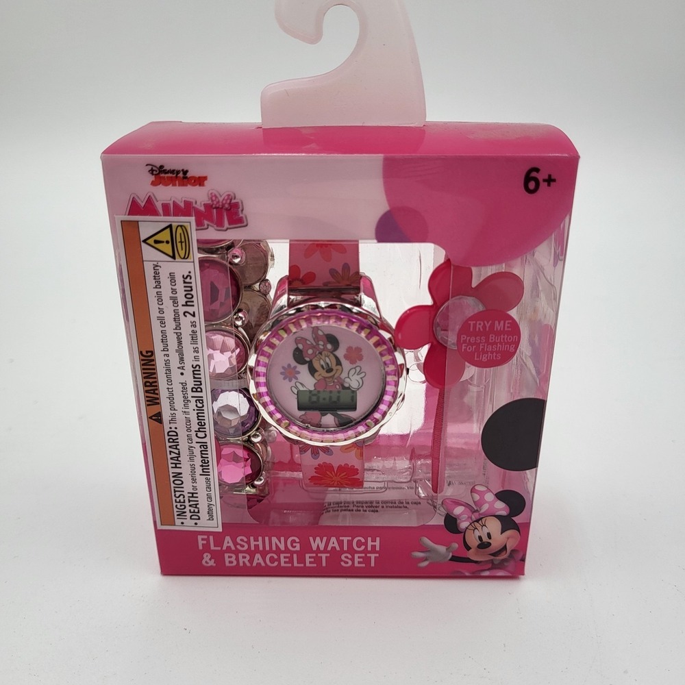 Minnie Mouse Digital‎ Flashing Watch & Bracelet Set Girls Pink Flowers Ages 6+